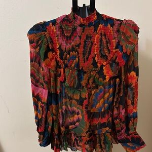 FARM RIO Flowers Smocked Blouse